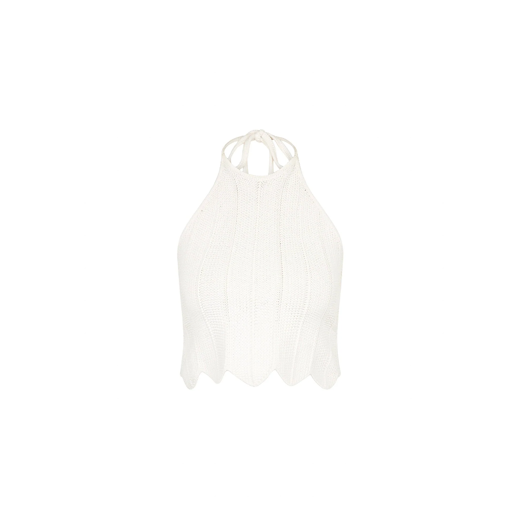 Chevron Knit Halter Crop Top - Whipped White