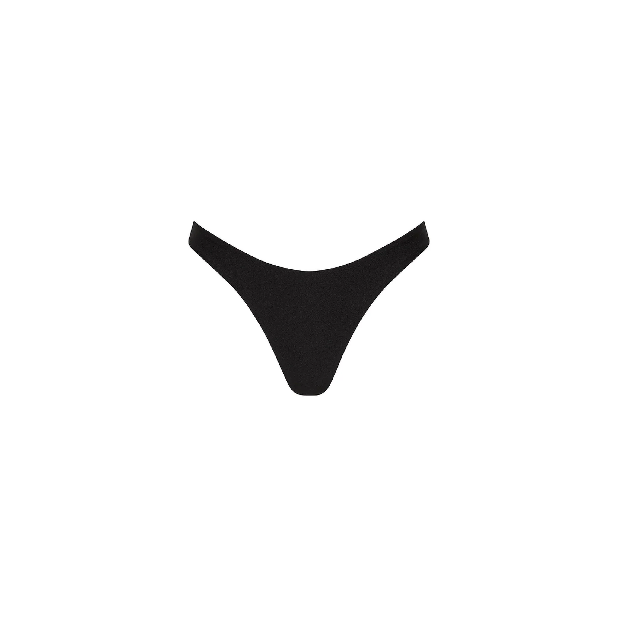 Gathered Deep V Thong Bikini Bottom - Twilight Black