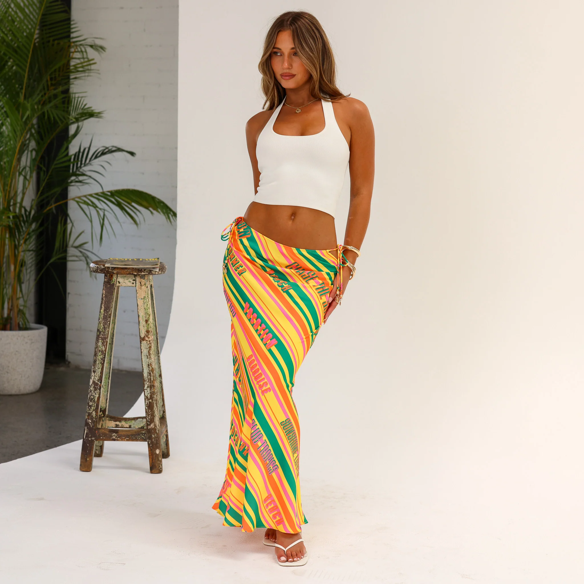 Satin Tie Side Maxi Skirt - Sunshine Lover - Image 2