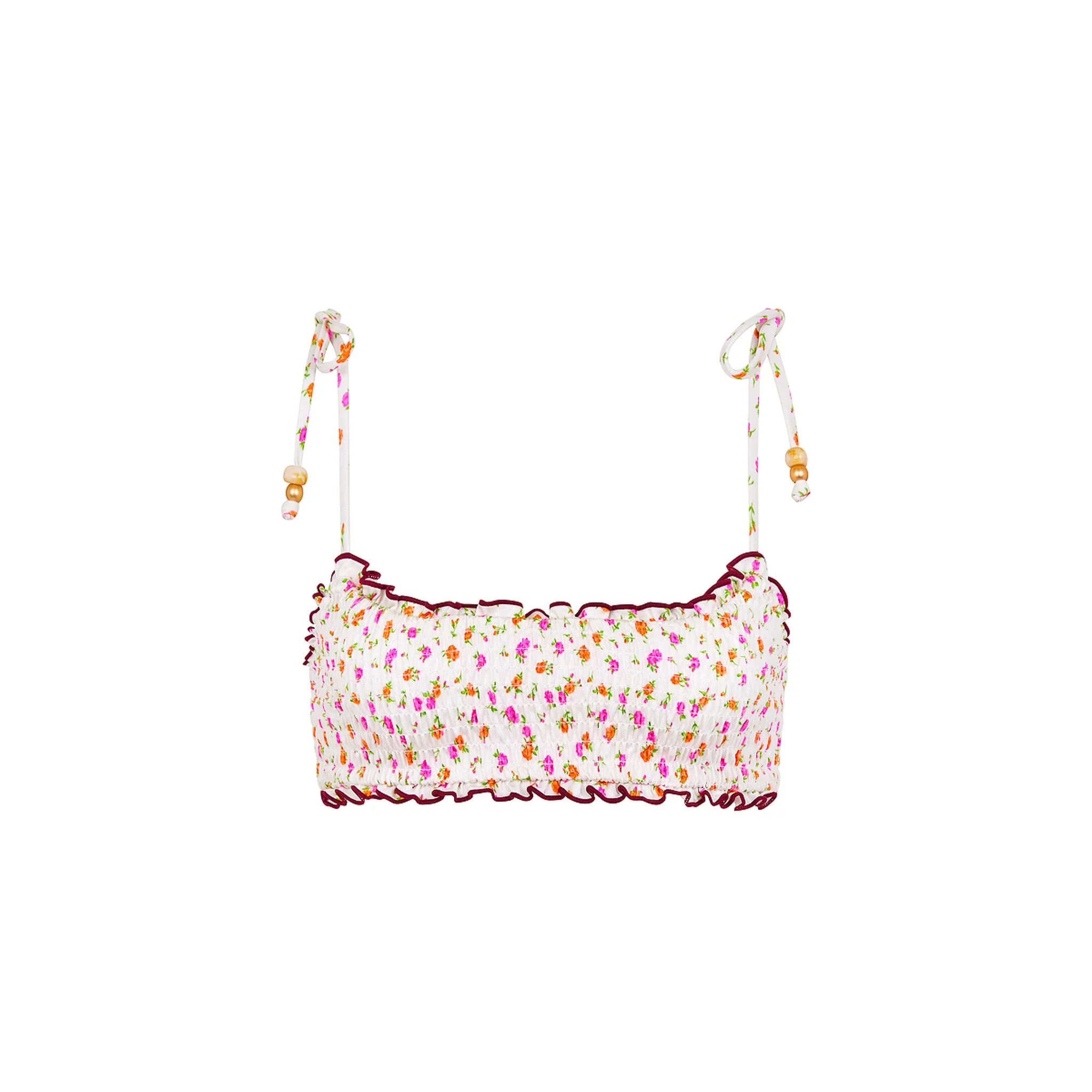 Shirred Crop Tie Bikini Top - Rosie Posie