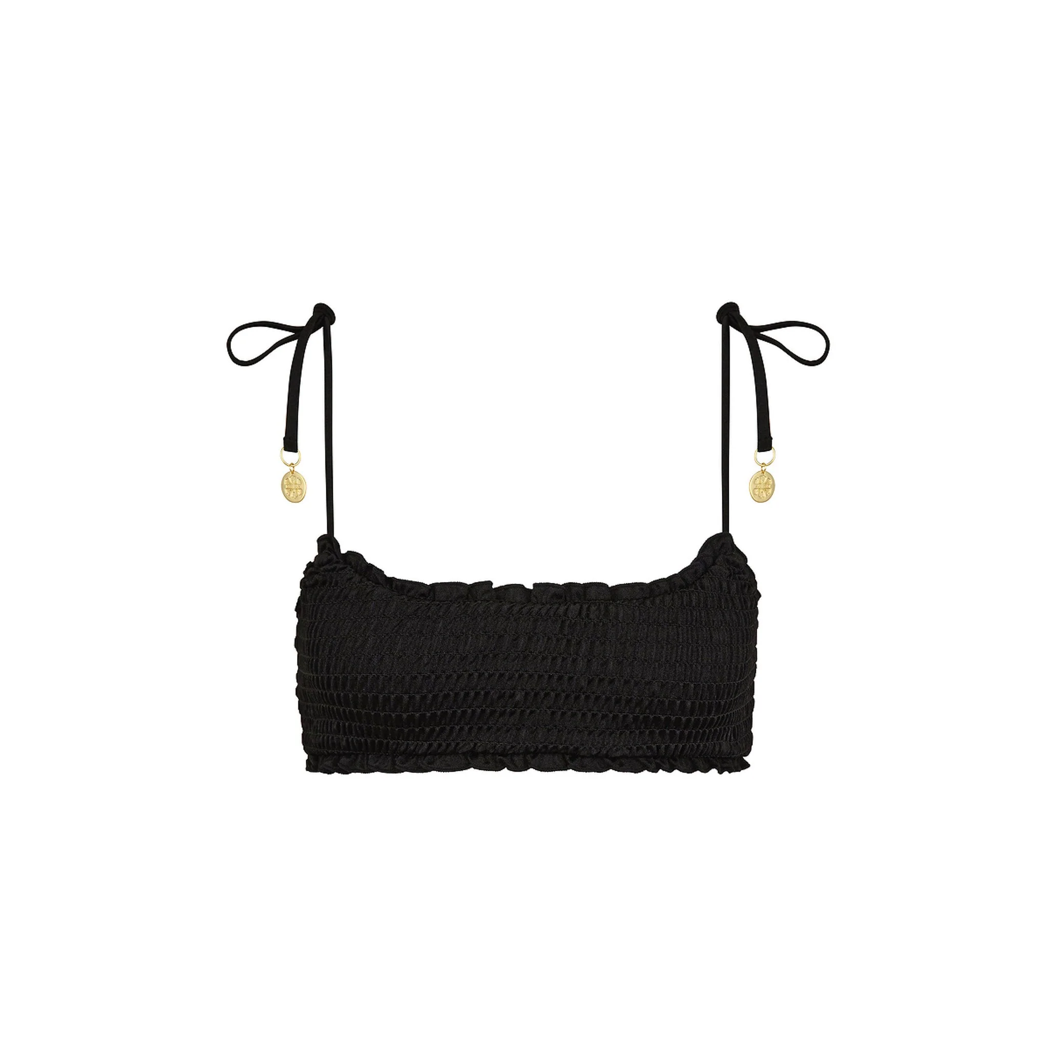 Shirred Crop Tie Bikini Top - Twilight Black